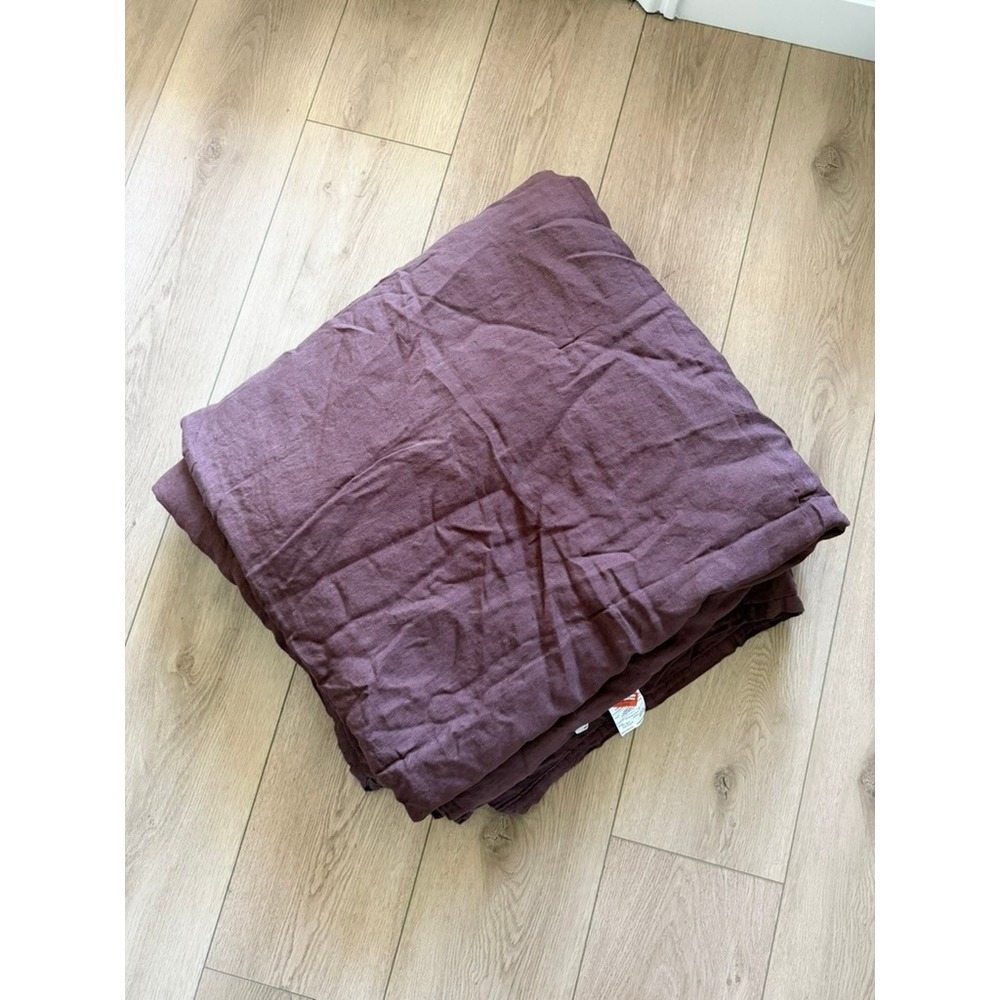 Parachute Linen Box Quilt Full Queen Raisin Purple European Flax Bedding - Picture 2 of 7